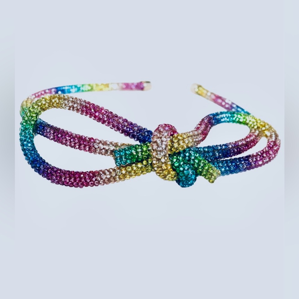 NWT Carolyn Rowan X Barbie Swarovski Crystal Bow Rainbow Headband O/S